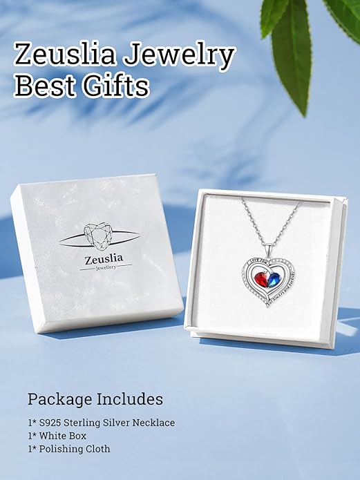 Zeuslia Double Birthstone Necklace Gifts for Wife - 925 Sterling Silver Sunflower/Rose/Crown Cross/Compass/Heart Pendant I Love You Necklace, Anniversary Birthday Gifts for Wife Girlfriend Mom Her