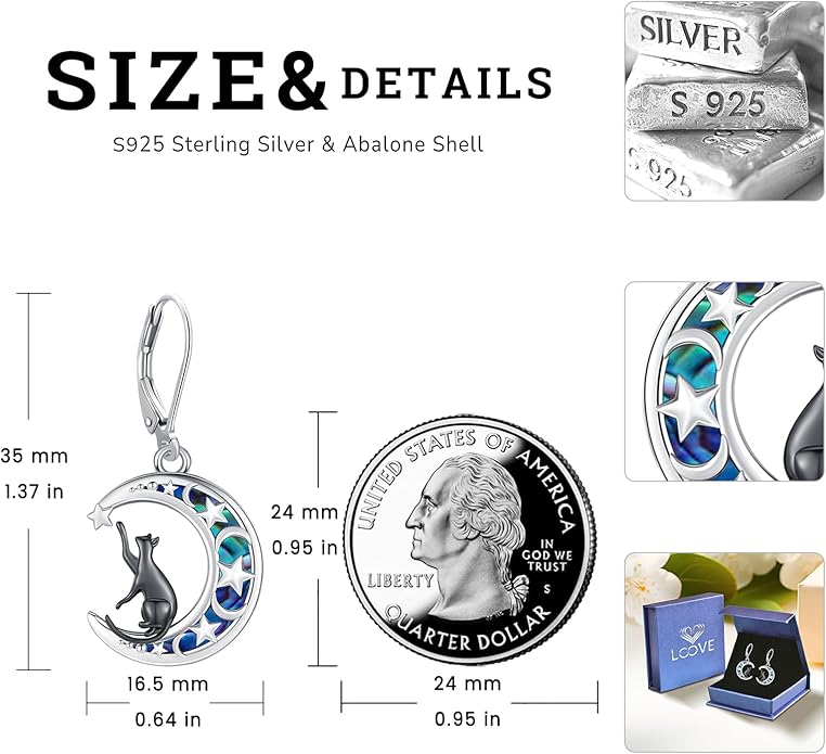 Sterling Silver Tree of Life/Flower/Bee/Animals/Cat/Hummingbird Dangle Earrings Moonstone Turquoise Drop Leverback Earrings Jewelry Gifts