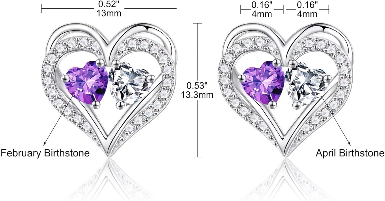 Iefil Birthstone Earrings for Women - 925 Sterling Silver Heart Earrings Anniversary Birthday Gifts for Women Wife Girlfriend Mom