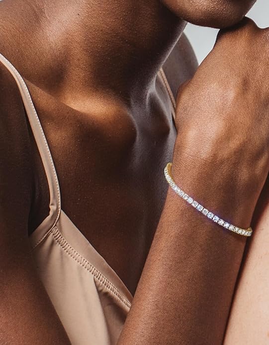 KRKC&CO Lab-Grown Moissanite Tennis Bracelet Women, Luxury Anniversary Wedding Bridal Gift for Wife, 2.2-13.8 ct.tw, D Color VVS1, 925 Sterling Silver 14K Golden Plated, Hypoallergenic, Everyday Jewelry