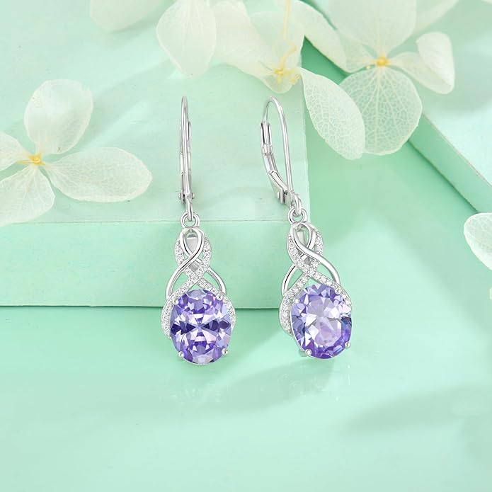 Starchenie 925 Sterling Silver Earrings for Women Infinity Dangle Earrings Amethyst Oval Cut Birthstone Jewelry Gift