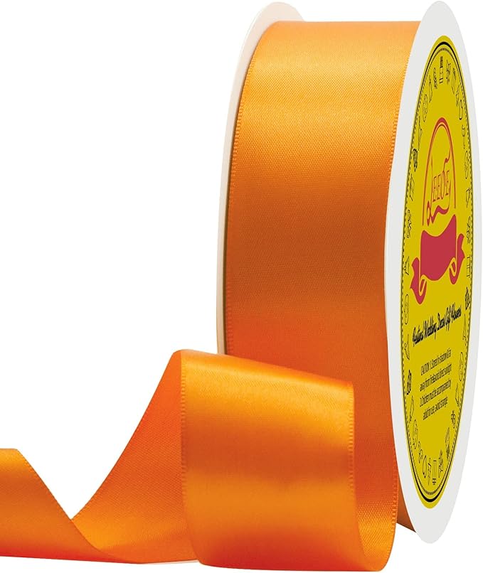 LEEQE Double Face Autumn Orange Satin Ribbon 1-1/2 inch X 50 Yards Polyester Autumn Orange Ribbon for Gift Wrapping Very Suitable for Weddings Party Invitation Decorations and More