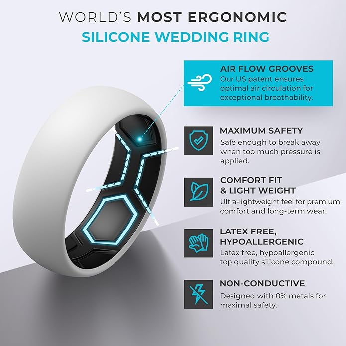 ThunderFit Silicone Rings for Him and Her, Rubber Wedding Engagement Bands Unisex, 1.8mm Thick in 4mm & 8mm Widths