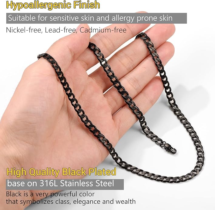 PROSTEEL 316L Stainless Steel Cuban Link Chain Necklaces for Men, Black/18K Gold Plated, Hypoallergenic Jewelry, 4mm-13mm, 14"-30", Come with Box