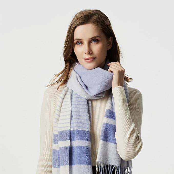 EURKEA 100% Cashmere 2025 Winter Scarf for Women Fringed Edges Warm & Soft Lightweight Solid/Plaid/Two-Tone Free Size