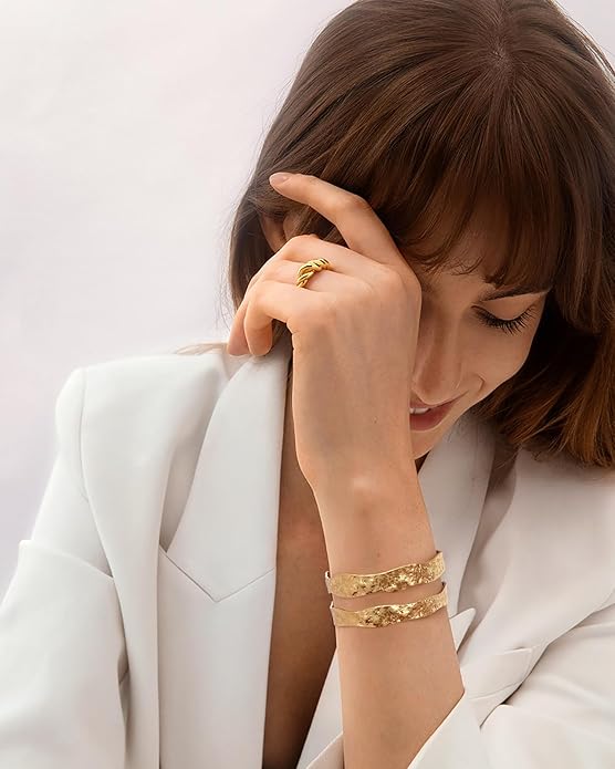 Gold Cuff Bracelet for Women Chunky Multi-layer Cross Wire Open Bracelet Hollow Wide Cuff Bracelets Adjustable Gold Open Cuff Bangle Bracelet