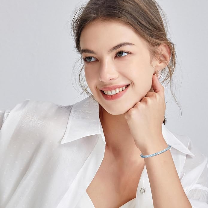 FANCIME Birthstone Bracelet Sterling Silver Gemstone Tennis Bracelets Fine Jewelry Wedding Bridal Prom Birthday Gift for Women Her, Length 7.2 Inch Width 4mm