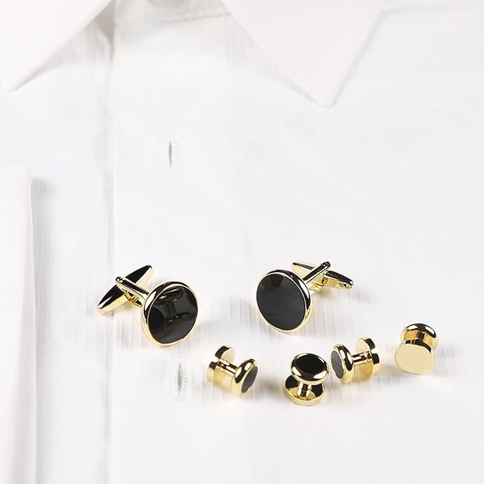 MENDEPOT Men Formal Wear Dress Shirt Cufflinks And Studs Set With Box Wedding Groom Groomsmen Gift