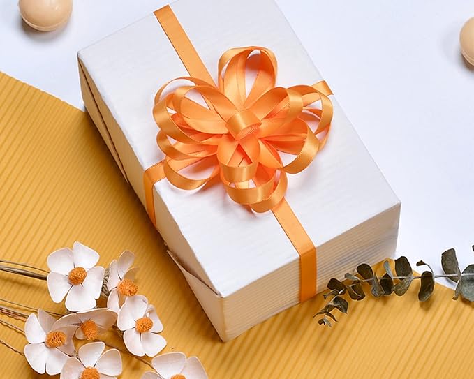 LEEQE Double Face Autumn Orange Satin Ribbon 5/8 inch X 50 Yards Polyester Autumn Orange Ribbon for Gift Wrapping Very Suitable for Weddings Party Invitation Decorations and More