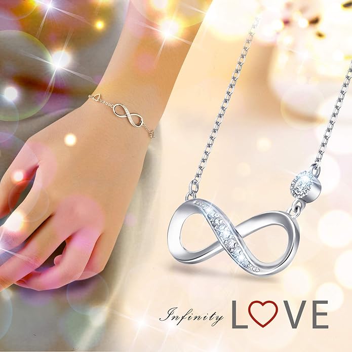 Billie Bijoux 925 Sterling Silver Necklace Bracelet Jewelry Sets Infinity Love Jewelry Sets White Gold Plated Women Necklace Gifts for Women