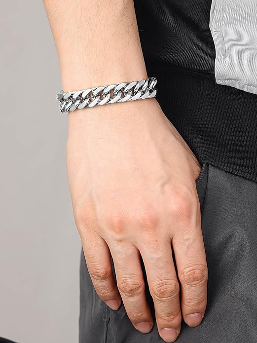 ChainsHouse Stainless Steel Cuban Link Bracelet, 8mm/12mm/17mm Width, 7.5"/8.3"/9", 18K Gold Plated Chain Wrist Bracelets for Men Women, Send Gift Box