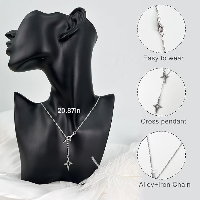 Irregular Y2k Long Y-shaped Necklace with Zircon Inlaid Sparkling Brick Tassel Pendant Double-Layer Chain High-end Fashion Accessory Women's