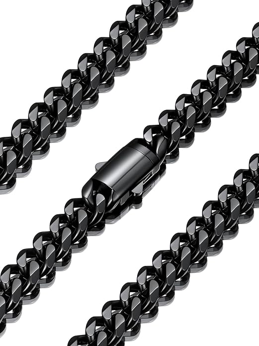 U7 Cuban Link Chain Necklace for Men, Stainless Steel/Black/Gold Mens Necklaces, Chunky Curb Chain Necklace in 6/9/12mm Width 18-30 Inches, Thick Choker Jewelry with Box Packed