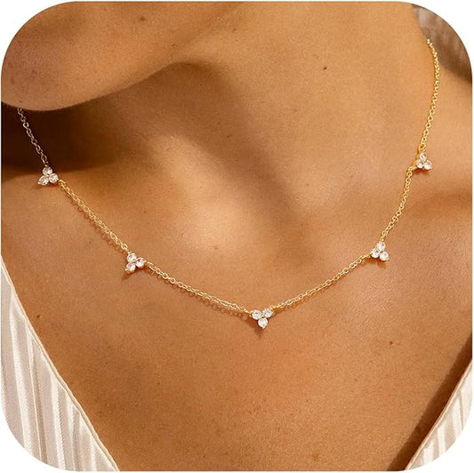 M MOOHAM Gold Clover Heart Pearl Butterfly Star flower Choker Necklace for Women - Dainty 14K Gold Plated Cubic Zirconia Cute Station Necklaces for Women Trendy Prom Jewelry Gifts