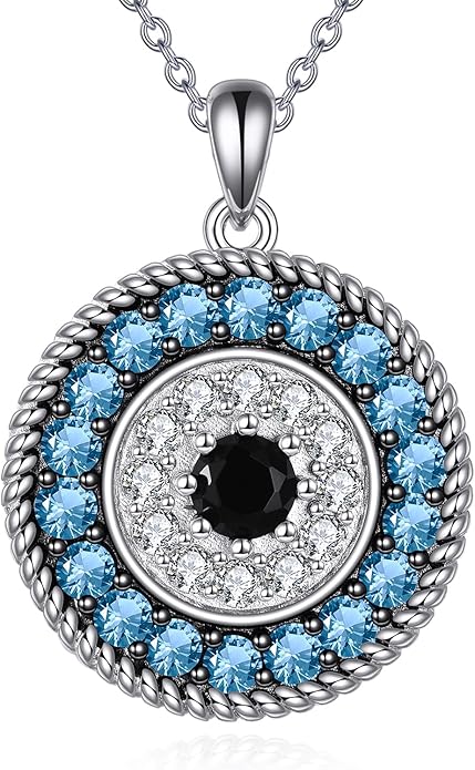 YFN Evil Eye Pendant Necklace for Women 925 Sterling Silver Greek Protection Jewelry with Blue Sapphire and Black Cz Amulet Gift