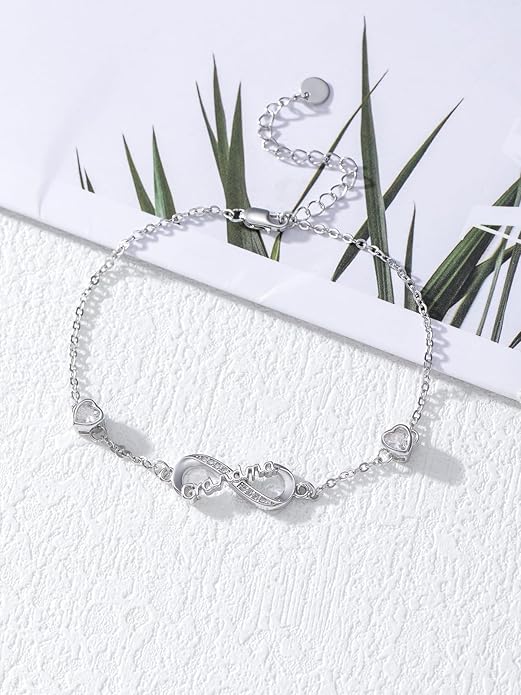 Dorunmo Infinity Bracelet Mom Bracelet 925 Sterling Silver 14K Gold Plated Infinity Heart Anklet for Women Christmas Jewelry Gifts for Wife Mom Daughter