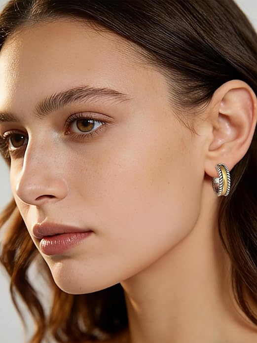 MYCUTEY Chunky Two Tone Hoop Earrings for Women Antique Gold And Silver Plated Twisted Open Hoops Hypoallergenic Statement Earrings Mixed Metal Jewelry Gift For Everyday Wear