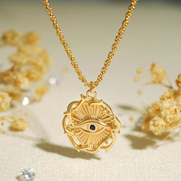 BENEIGE Gold Necklace for Women 14K Gold Plated Evil Eye Necklace Trendy Gold Pendant Necklace Jewelry For Women