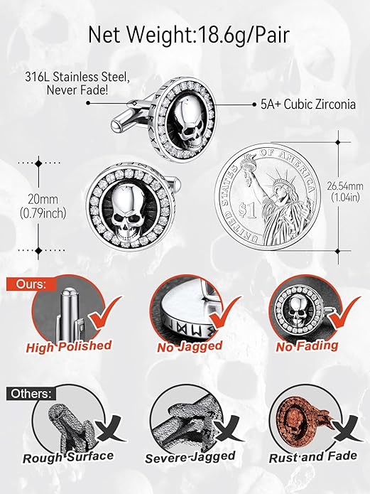 FaithHeart Mens Cufflinks, Norse Viking Tuxedo Shirt Cuff Links, Stainless Steel Cuff Links and Shirt Studs, Gift Box