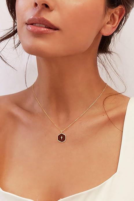Tewiky Cross Necklace for Women-Dainty Simple 14k Gold Plated Cross Pendant Cute Necklaces for Women Jewelry
