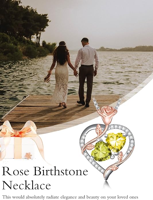 Christmas Gifts for Women Rose Heart Birthstone Pendant Necklace I Love You Forever Jewelry Valentine Mothers Day Birthday Gifts for Women Her Wife Girlfriend