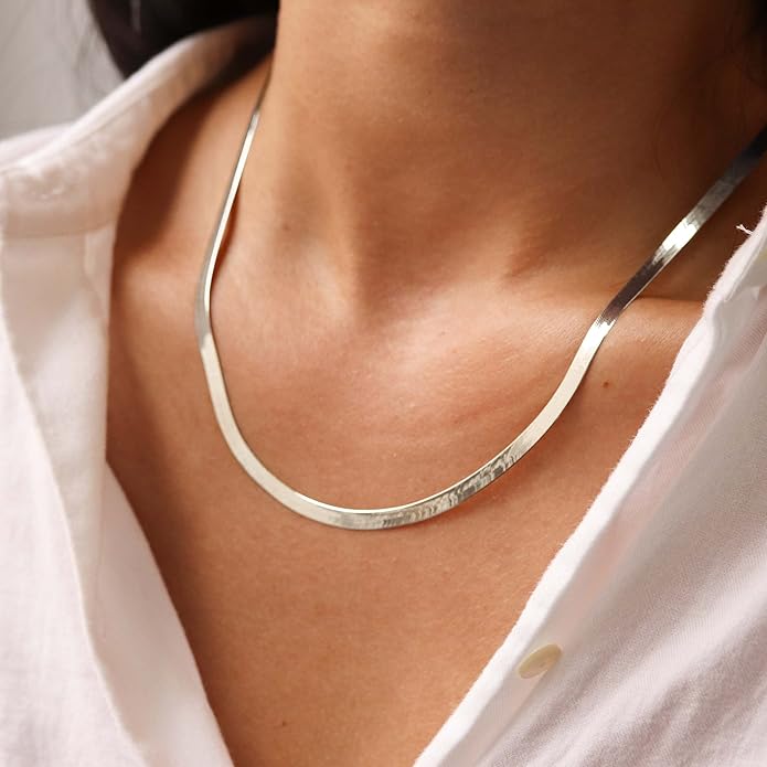 DEARMAY 14K Gold Plated Necklaces for Women, Dainty Gold Herringbone Choker Necklace Thin Layered Snake Chain Jewelry for Gifts