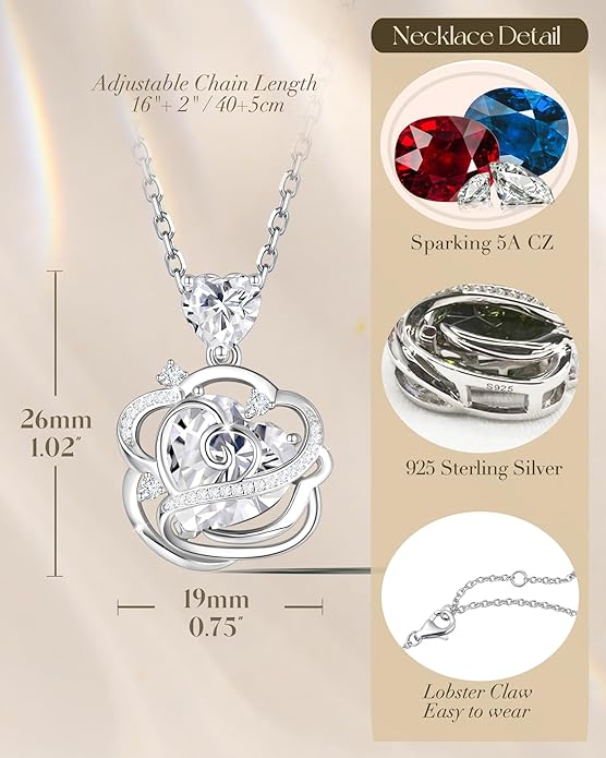 FANCIME Thornless Pulse Birthstone Necklace for Women Sterling Silver Rose Pendant Fine Jewelry Gemstone Birthday Valentines Day Gifts for Wife Her