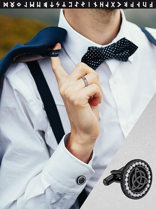 FaithHeart Mens Cufflinks, Norse Viking Tuxedo Shirt Cuff Links, Stainless Steel Cuff Links and Shirt Studs, Gift Box