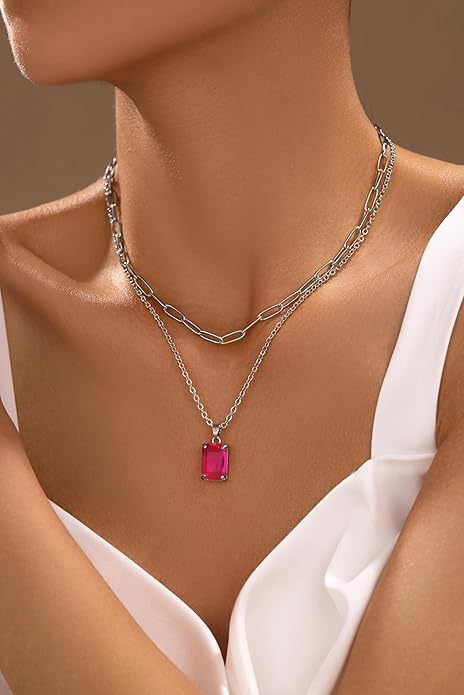 Gold Layered Pendant Necklaces for Women 14k Gold Plated Crystal Choker Necklace Paperclip Rhinestone Necklace Party Prom Jewelry