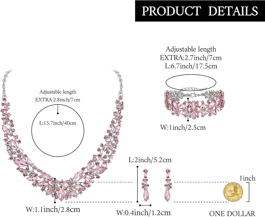 BriLove Women's Wedding Bridal Austrian Crystal Marquise Cluster Collar Necklace Dangle Earrings Set