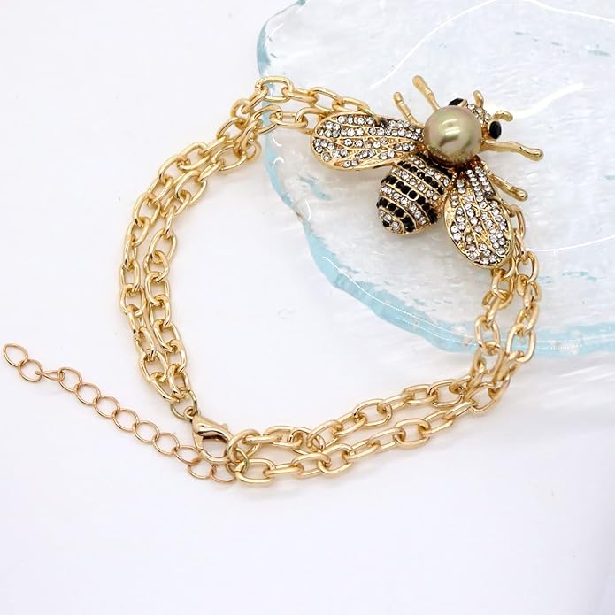 Honey Bee Brooches Crystal Insect Themed Bee Brooch Animal Fashion Shell Pearl Brooch Pin Gold Tone