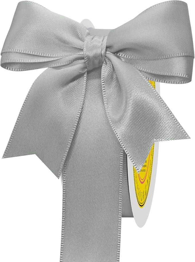 LEEQE Double Face Silver Satin Ribbon 1 inch X 25 Yards Polyester Silver Ribbon for Gift Wrapping Very Suitable for Weddings Party Hair Bow Invitation Decorations and More