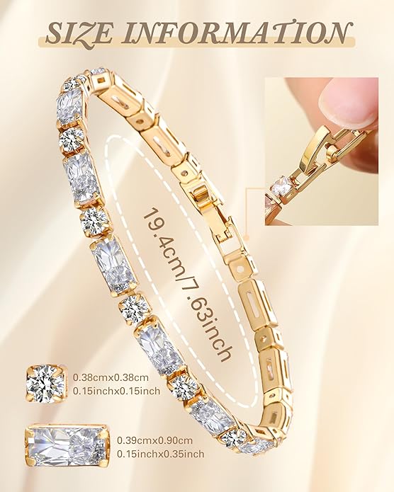 Tennis Bracelets for Women, 14K Gold Plated Diamond Bracelet, Cubic Zirconia Dainty Gold Bracelet for Women, Gifts Jewelry for Women