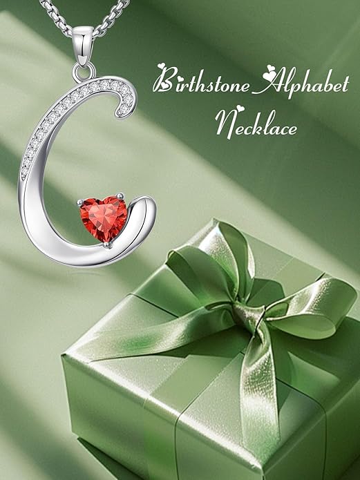 Christmas Gifts for Women Alphabet A to Z Initial Birthstone Pendant Necklaces for Women - 18k White Gold Plated Personalized Name Jewelry Valentine Mothers Day Birthday Gifts for Women Her Girlfriend