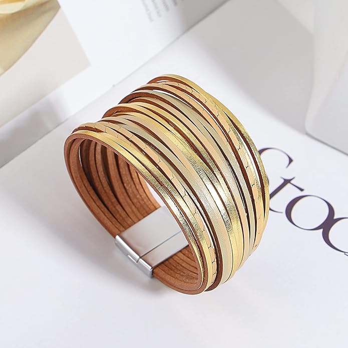 hotoo Handmade Layered Leather Bracelets Wrap for Women Stackable Chunky Colored Men Cuff Bracelet Wristband Bangle Gifts