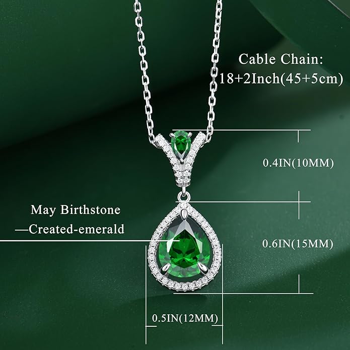 Birthstone Necklace 925 Sterling Silver Tear Drop 5A Cubic Zirconia Pendant Necklace Jewelry Birthday Gifts for Women