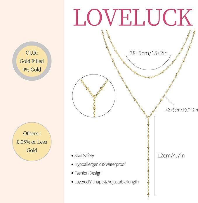 LOVELUCK Long Lariat Necklace for Women,Dainty Layered Y-Shaped Necklaces 14k Gold/Silver Plated Drop Chain Trendy Christmas Jewelry Gifts