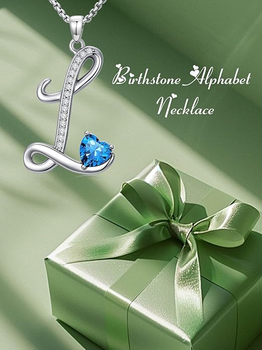 Christmas Gifts for Women Alphabet A to Z Initial Birthstone Pendant Necklaces for Women - 18k White Gold Plated Personalized Name Jewelry Valentine Mothers Day Birthday Gifts for Women Her Girlfriend
