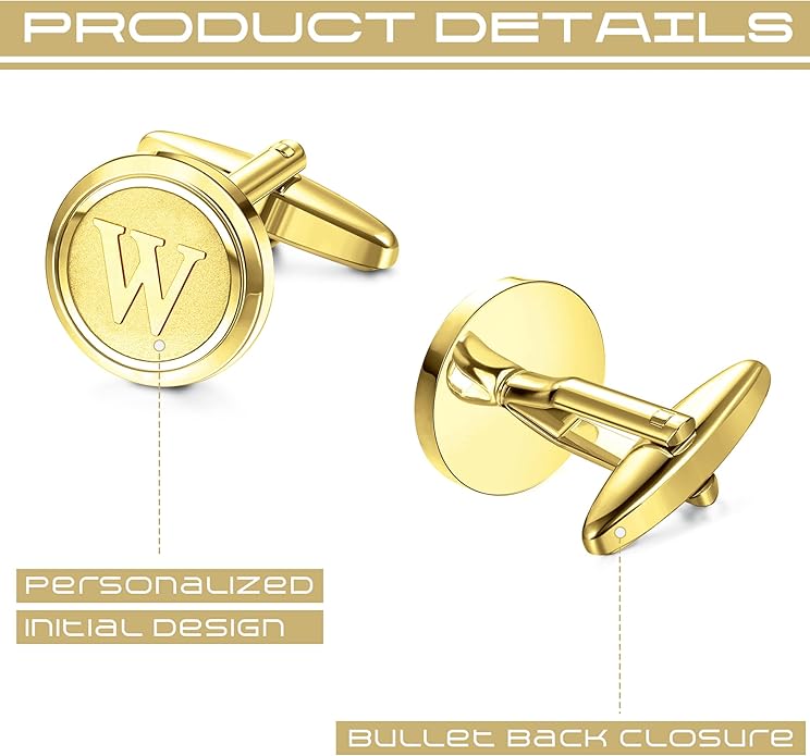 LOYALLOOK Initial Gold Cufflinks for Men Gold Cuff Links Personalized Copper CuffLinks Letter Cufflinks Gift for Groom Husband Father