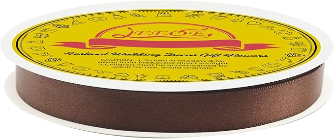 LEEQE Double Face Brown Satin Ribbon 5/8 inch X50 Yards Polyester Brown Ribbon for Gift Wrapping Very Suitable for Weddings Party Invitation Decorations and More