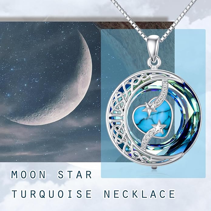 TOUPOP Christmas Gifts Birthstone Necklace 925 Sterling Silver Moon and Star Pendant with Blue Crystal Celtic Moon Jewelry Birthday Gifts for Women Mom Wife Her Daughter