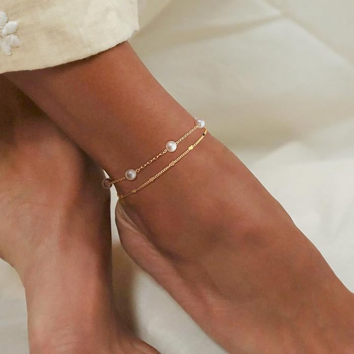 Sterling Silver Anklet Bracelets for Women Waterproof, 925 Sliver Plated CZ & Heart Charm Dainty Layer Anklets for Women Trendy, Simple Chain Anklets Set Gifts for Women, Jewelry Gifts for Her Women Mom Wife Girlfriend