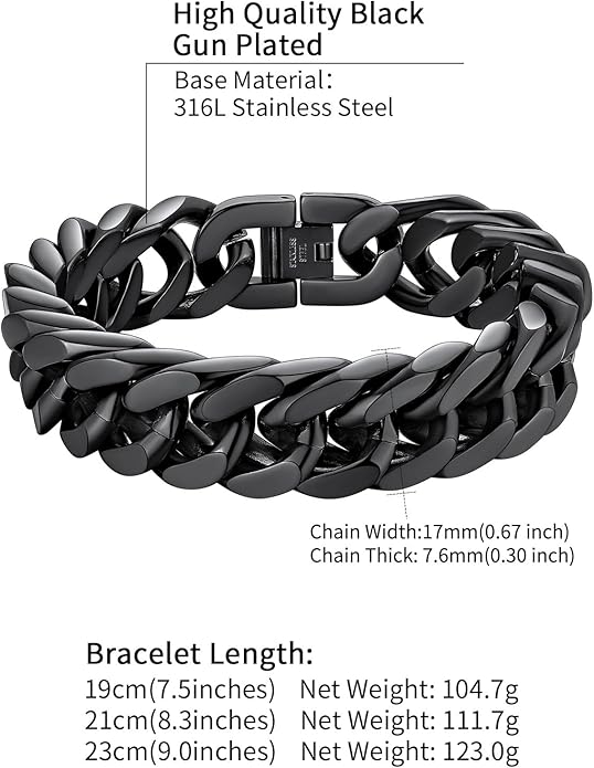 ChainsHouse Stainless Steel Cuban Link Bracelet, 8mm/12mm/17mm Width, 7.5"/8.3"/9", 18K Gold Plated Chain Wrist Bracelets for Men Women, Send Gift Box