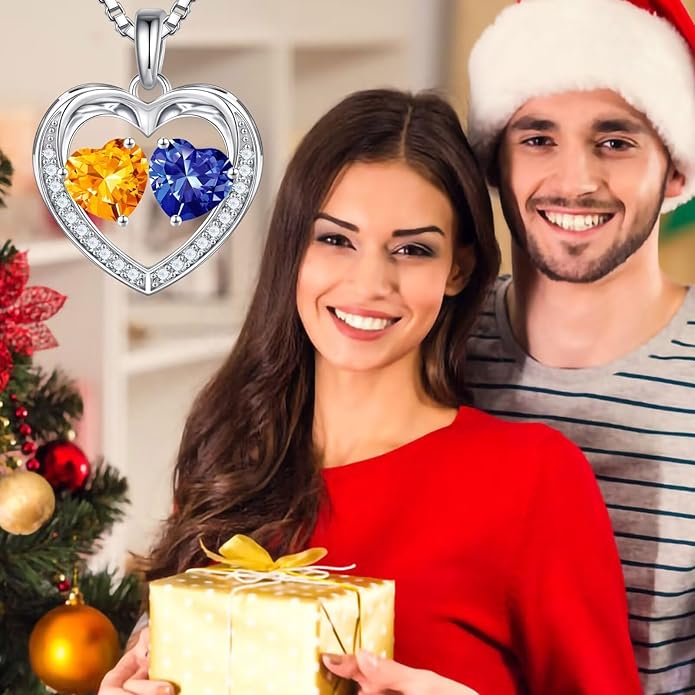 Iefil Christmas Gifts for Women Wife - 925 Sterling Silver Heart Birthstone Necklace, Anniversary Birthday Gifts for Women Wife Girlfriend Mom, Birthstone Jewelry Gift for Her