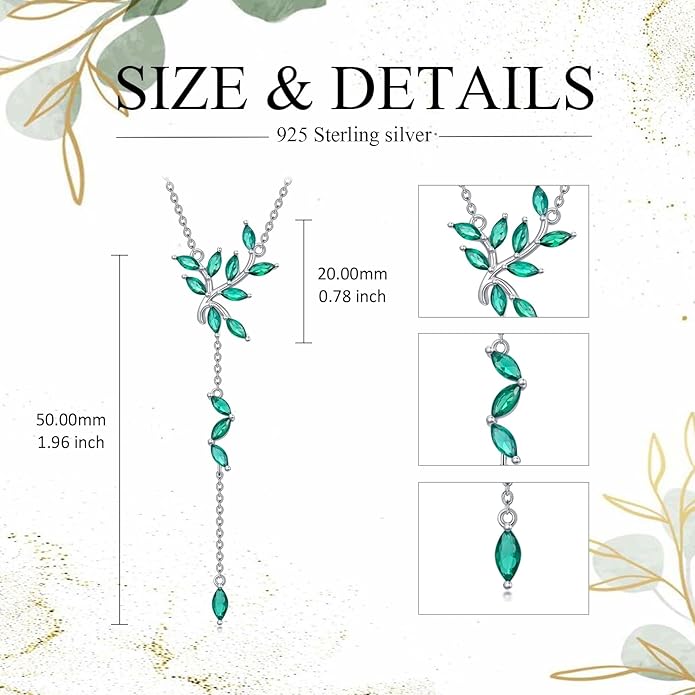 LONAGO Long Y-shaped Necklace for Women 925 Sterling Silver Leaf Pendant Cubic Zirconia Y Chain Necklace Jewelry Gift for Bride Wife