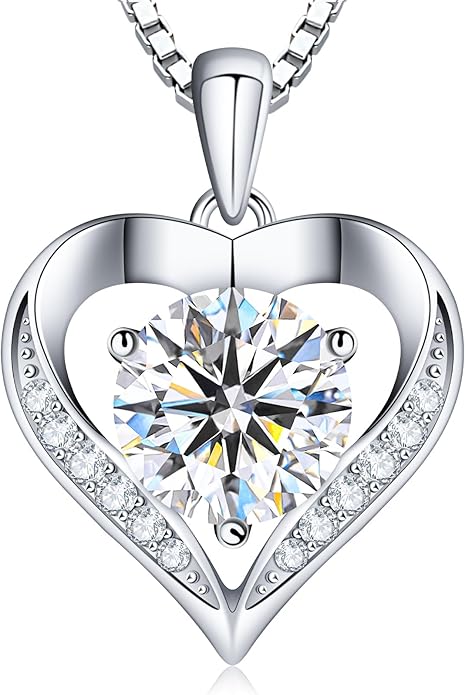 Moissanite Heart Necklaces for Women, 18K White Gold Plated 925 Sterling Silver 1-3CT Moissanite Pendant Jewelry Wedding Anniversary Birthday Christmas Gifts for Wife Mom Girlfriend Sister Grandma