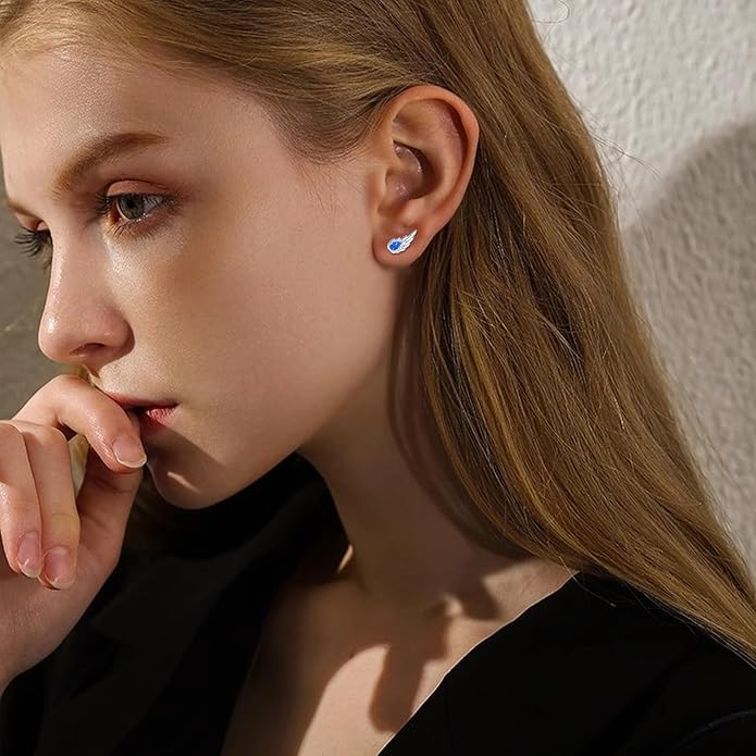 Sterling Silver Opal and Moonstone Angel Earrings Studs by Angel Jewelry