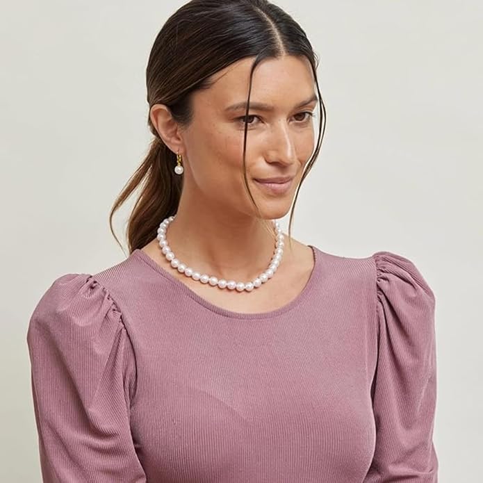 THE PEARL SOURCE AAAA Quality White Round Freshwater Cultured Pearl Hypoallergenic Earrings for Women | 14K Gold Leverbacks Earrings