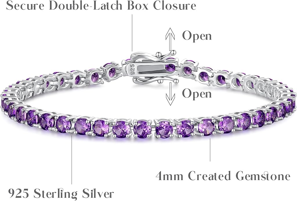 FANCIME Birthstone Bracelet Sterling Silver Gemstone Tennis Bracelets Fine Jewelry Wedding Bridal Prom Birthday Gift for Women Her, Length 7.2 Inch Width 4mm