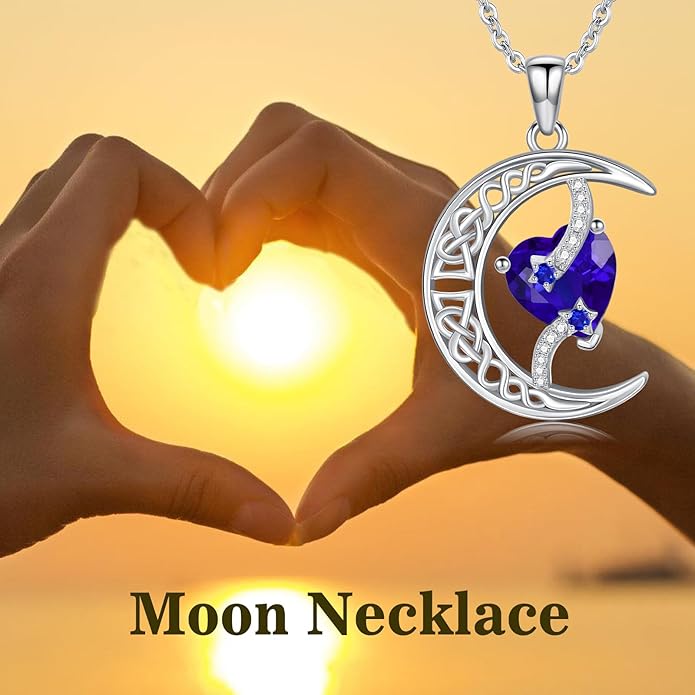 TOUPOP Moon and Star Birthstone Necklace for Women 925 Sterling Silver Celtic Moon Jewelry Birthday Christmas Gifts for Her Girlfriend